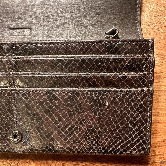 COACH KRISTINE EMBOSSED PYTHON LEATHER SLIM ENVELOPE WALLET Metallic BROWN - Picture 7 of 10